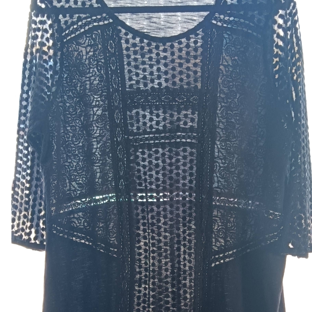 Lucky Brand Sheer Black Lace Blouse Sz1x